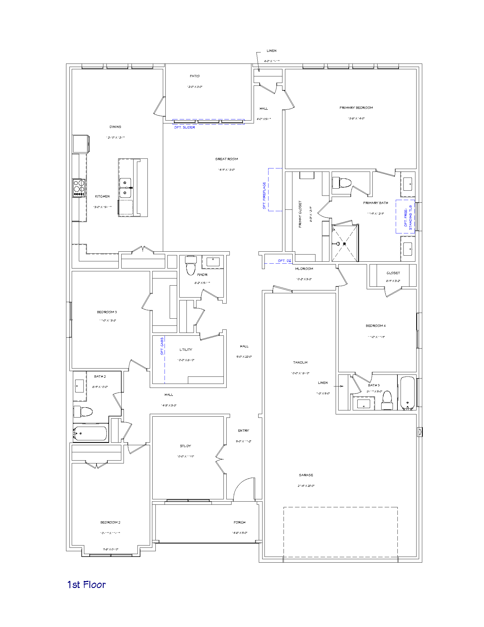 Mayfield Floor Plan - 1st Floor and Options